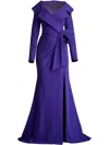 Tadashi Shoji Textured Crepe Long Sleeve Gown In Violett