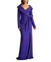 Tadashi Shoji Textured Crepe Long Sleeve Gown In Purple