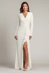 Tadashi Shoji Bos20704lbr Simple Bridal Fitted Long Sleeve Wedding Dress In White