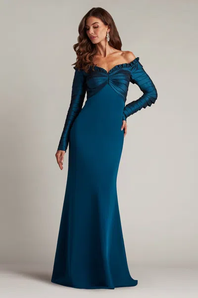 Tadashi Shoji Bos23517l Pleated Long Formal Evening Dress In Blue