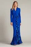 Tadashi Shoji Bos24382l Long Formal Evening Pleated Ruffle Dress In Blue