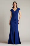 Tadashi Shoji Bos24636l Long Formal Pleated Evening Dress In Blue