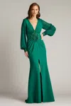 Tadashi Shoji Bos24911l Long 3d Applique Formal Evening Dress In Green