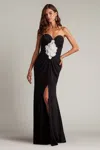 Tadashi Shoji Bos25324l Long Formal Slit Ruffle Evening Prom Dress In Black