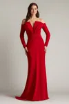 Tadashi Shoji Bos25497l Long Pleated A Line Formal Evening Dress In Red