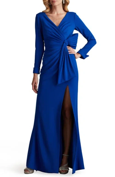 Tadashi Shoji Bow Detail Long Sleeve Gown In Mystic Blue