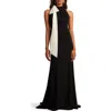 Tadashi Shoji Sims Shoulder Bow Halter Gown In Black/ivory