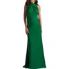 Tadashi Shoji Sims Shoulder Bow Halter Gown In Green
