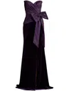 Tadashi Shoji Strapless Taffeta & Velvet Bow Gown In Purple
