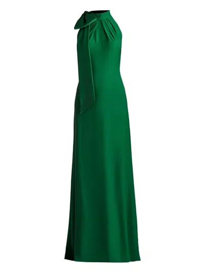 Tadashi Shoji Sims Shoulder Bow Halter Gown In Green