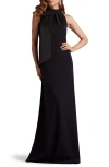 Tadashi Shoji Sims Taffeta Shoulder Bow Halter Gown In Black