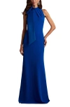 Tadashi Shoji Bow Neck Gown In Blue