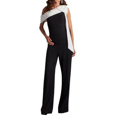 Tadashi Shoji Bow One-shoulder Crepe Jumpsuit In Black