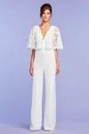 Tadashi Shoji Branson Lace Capelet Jumpsuit In White