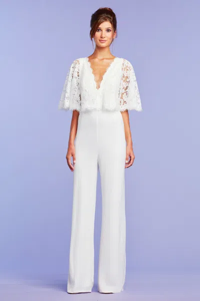 Tadashi Shoji Branson Lace Capelet Jumpsuit In White