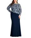 Tadashi Shoji Embroidered Long Sleeve Gown In Blue