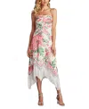 Tadashi Shoji Brette Floral Print Tassel Fringe Midi Dress In White