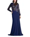 Tadashi Shoji Bryony Floral Embellished Illusion Dress In Navy