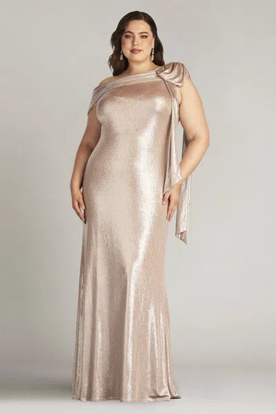 Tadashi Shoji Plus Size One-shoulder Metallic Jersey Gown In Antique Pink