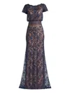 Tadashi Shoji Calista Floral-lace Dress In Blue