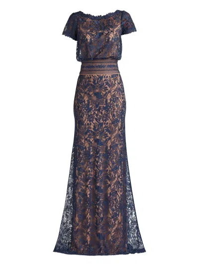 Tadashi Shoji Calista Floral-lace Dress In Blue