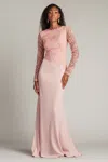 Tadashi Shoji Embroidered Leaf Print Long Sleeve Gown In Pink