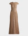 Tadashi Shoji Metallic Corded Embroidered Tulle Gown In Coppershadow