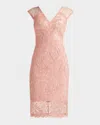 Tadashi Shoji Cap-sleeve Botanical Corded Lace Dress