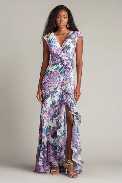 Tadashi Shoji Chz25459l Long Formal Floral Slit Evening Dress In Multi