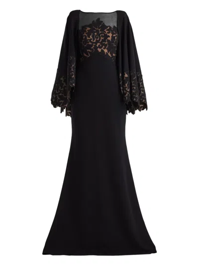 Tadashi Shoji Cape-lace Maxi Dress In Black