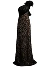 Tadashi Shoji Flower Detail Sequin Lace One-shoulder Gown In Black