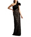 Tadashi Shoji Flower Detail Sequin Lace One-shoulder Gown In Black/nude