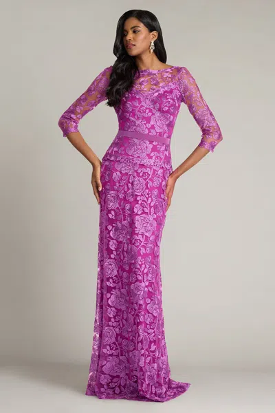Tadashi Shoji Carelle Embroidered Tulle Gown In Purple