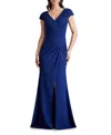 Tadashi Shoji Pleated Crepe Trumpet Gown In Blue
