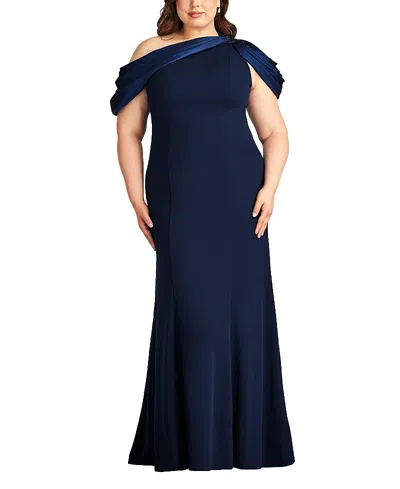 TADASHI SHOJI CARLENE SHOULDER DRAPE GOWN - PLUS SIZE