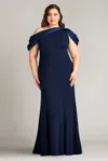 Tadashi Shoji Carlene Shoulder Drape Gown In Blue