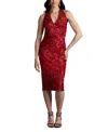 Tadashi Shoji Sleeveless Embroidered Lace Halter Dress In Red