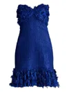 Tadashi Shoji Carmen Frayed Strapless Dress In Blue