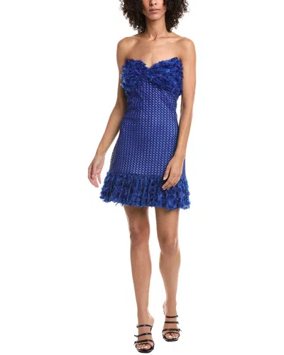 Tadashi Shoji Carmen Lace Fringe Mini Dress In Blue