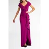 Tadashi Shoji Cascade Ruffle Portrait Neck Gown In Purple
