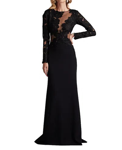 TADASHI SHOJI CASELLE EMBROIDERED ILLUSION BODICE GOWN