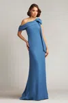 Tadashi Shoji One-shoulder Crepe Column Gown In Blue