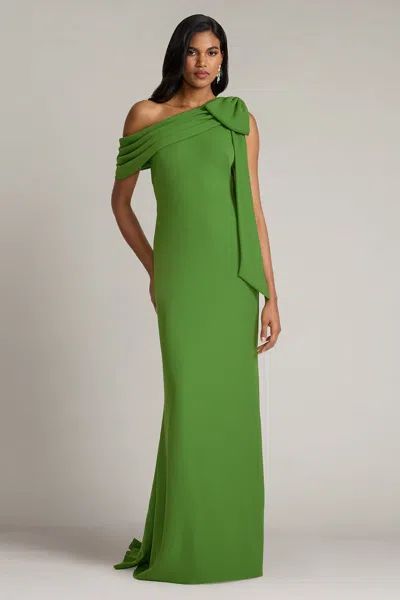 Tadashi Shoji Cassia Bow-shoulder Crepe Gown In Green