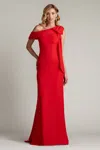 Tadashi Shoji Crepe Gown With Shoulder Bow Sash In Red