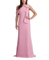 Tadashi Shoji Cassia Bow-shoulder Crepe Gown In Baby Pink