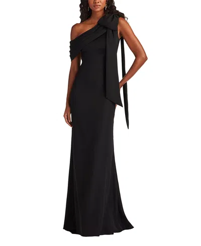 Tadashi Shoji Cassia Bow-shoulder Crepe Gown In Black