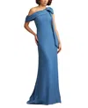 Tadashi Shoji One-shoulder Crepe Column Gown In Cadet Blue