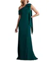 Tadashi Shoji Cassia Bow-shoulder Crepe Gown In Emerald