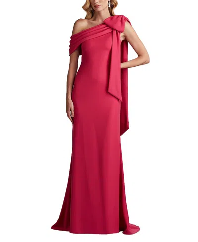 Tadashi Shoji Cassia Bow-shoulder Crepe Gown In Lava Red