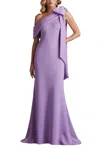 Tadashi Shoji Cassia Bow-shoulder Crepe Gown In Multi